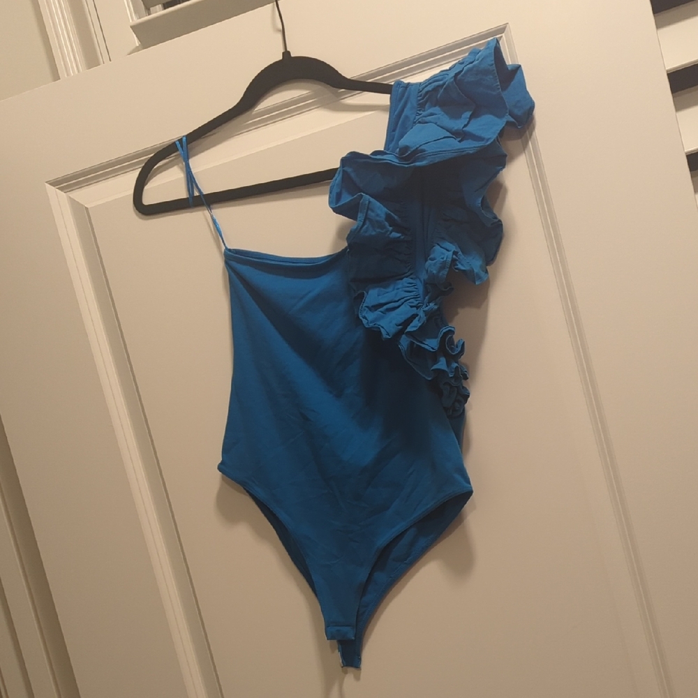 Zara Blue Ruffled Bodysuit